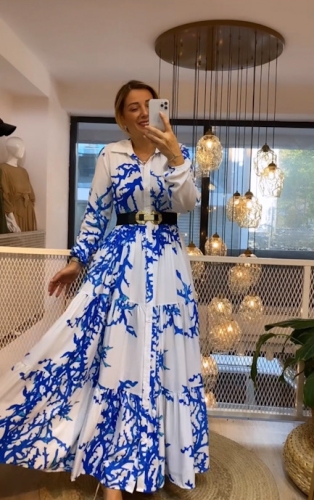 moda sokakta - Beyaz Mercan Desen Özel Üretim Gömlek Elbise