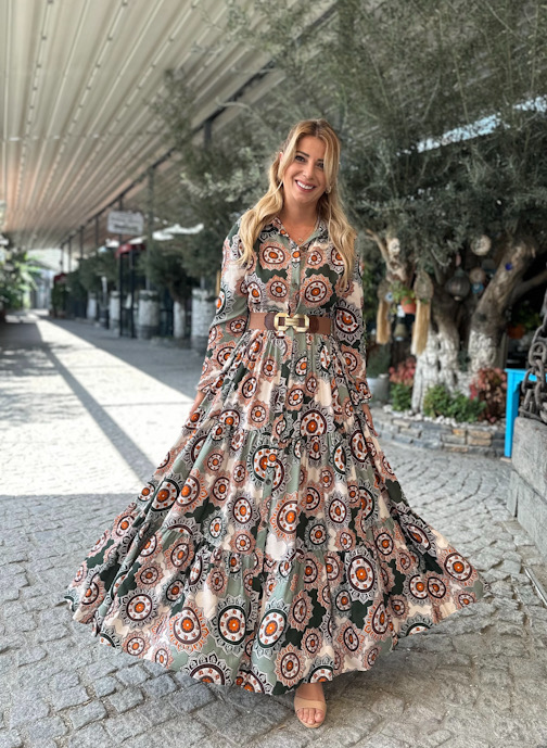 Mint Mandala Desen Özel Üretim Gömlek Elbise