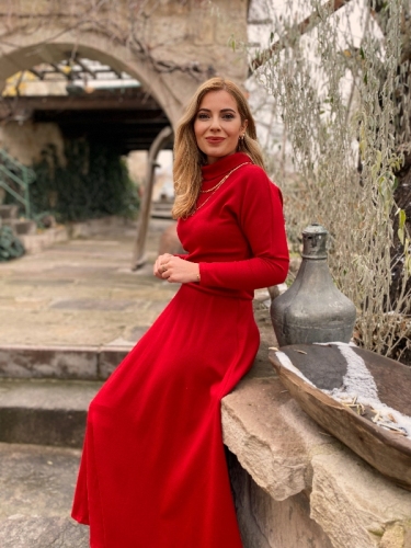 yeni moda sokakta - Kırmızı Balıkçı Yaka Triko Elbise