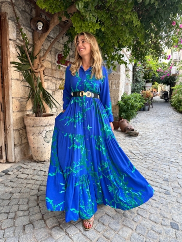 moda sokakta - Mavi Yağlı Boya Gömlek Elbise