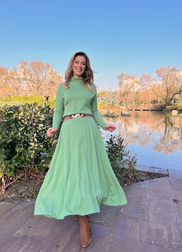 yeni moda sokakta - Mint Yeşili Triko Elbise