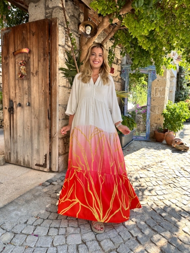 moda sokakta - Nar Çiçeği Desenli Elbise