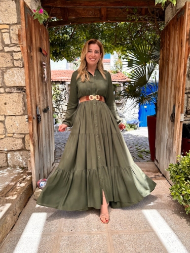 moda sokakta - Özel Üretim Yeşil Gömlek Elbise