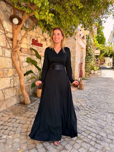 moda sokakta - Pamuklu Penye Siyah Elbise