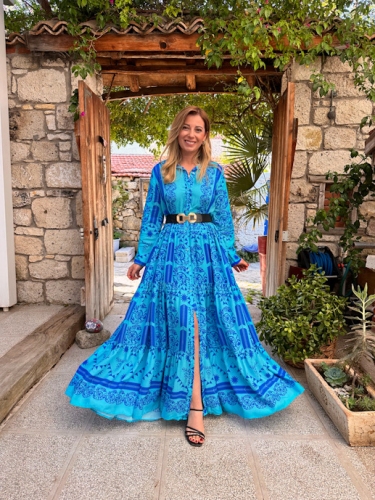 moda sokakta - Turkuaz Mandala Desen Gömlek Elbise