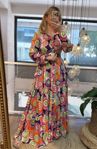 moda sokakta - Turuncu Mandala Desen Gömlek Elbise